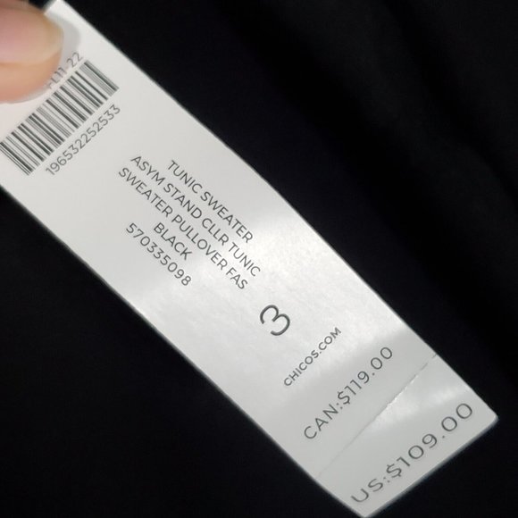 Chicos Sweater Womens 3 US XL Black Asymmetrical Stretch Minimalist Capsule - Picture 5 of 12